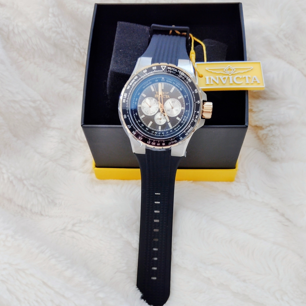 Invicta Aviator Quartz Watch Black and Gold Men's Watch - Picture 2 of 6